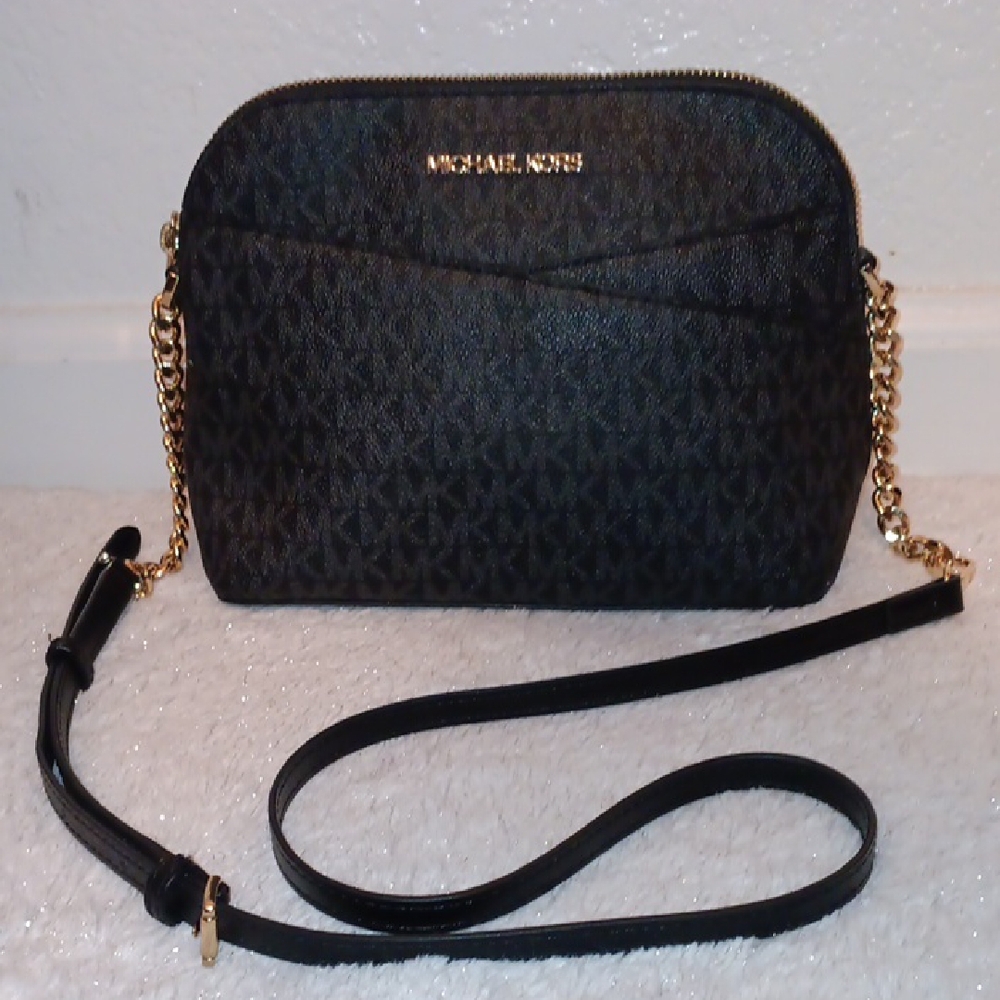 Michael Kors Preloved Black and Gold Crossbody Bag With New Replacement Strap.